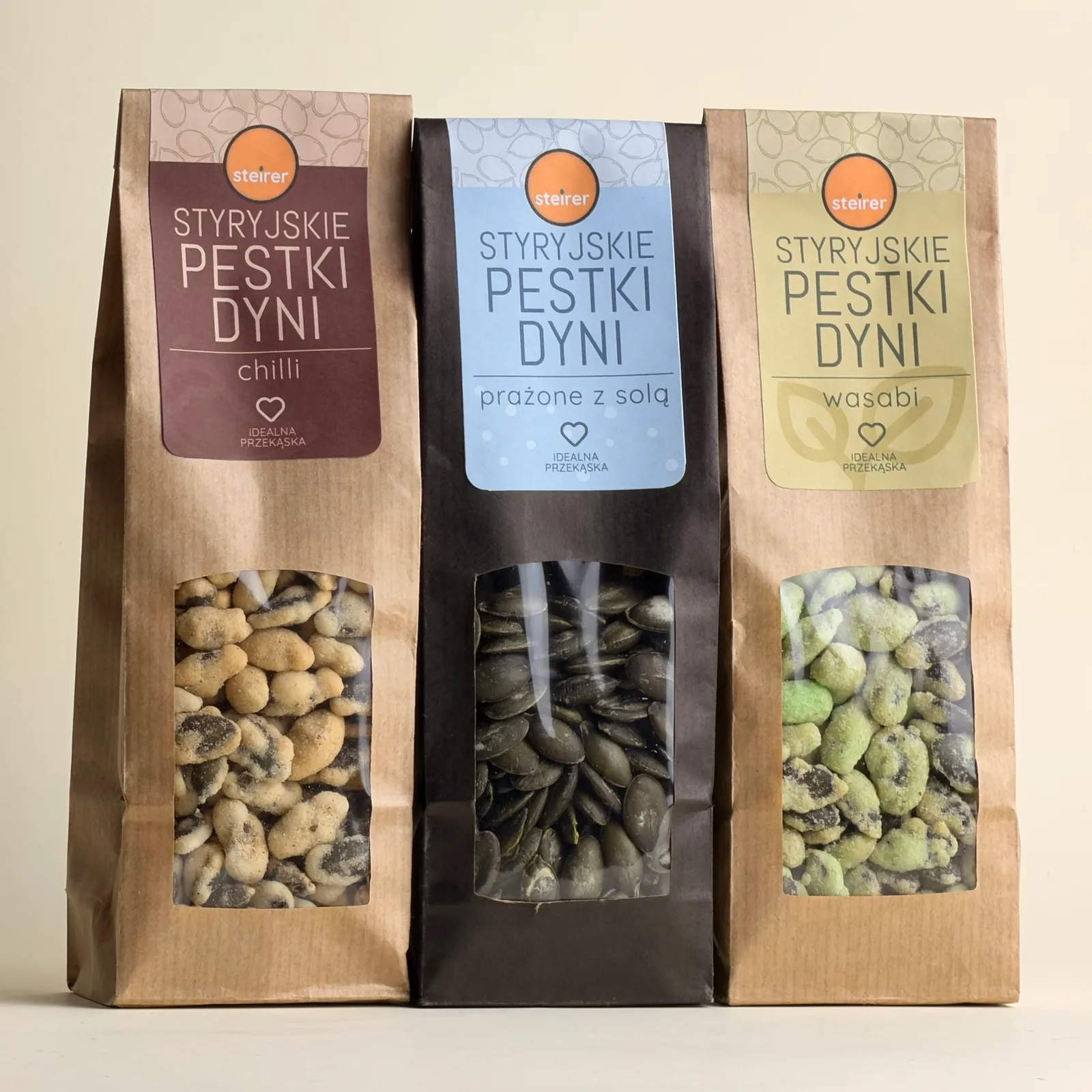 Wytrawne trio styryjskich pestek dyni | Chilli, Prażone z solą, Wasabi